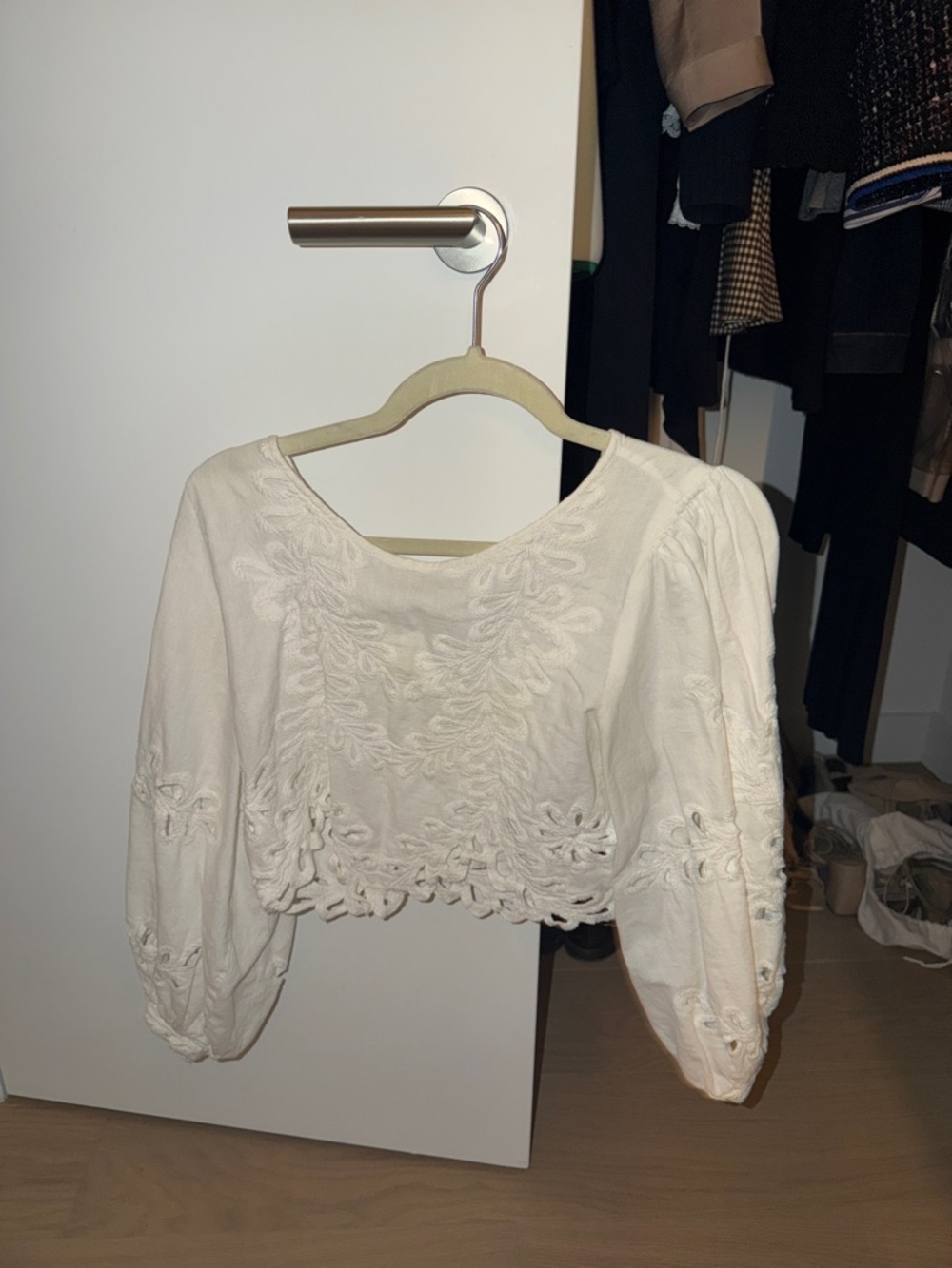 Free People Cream Embroidered Peasant Top